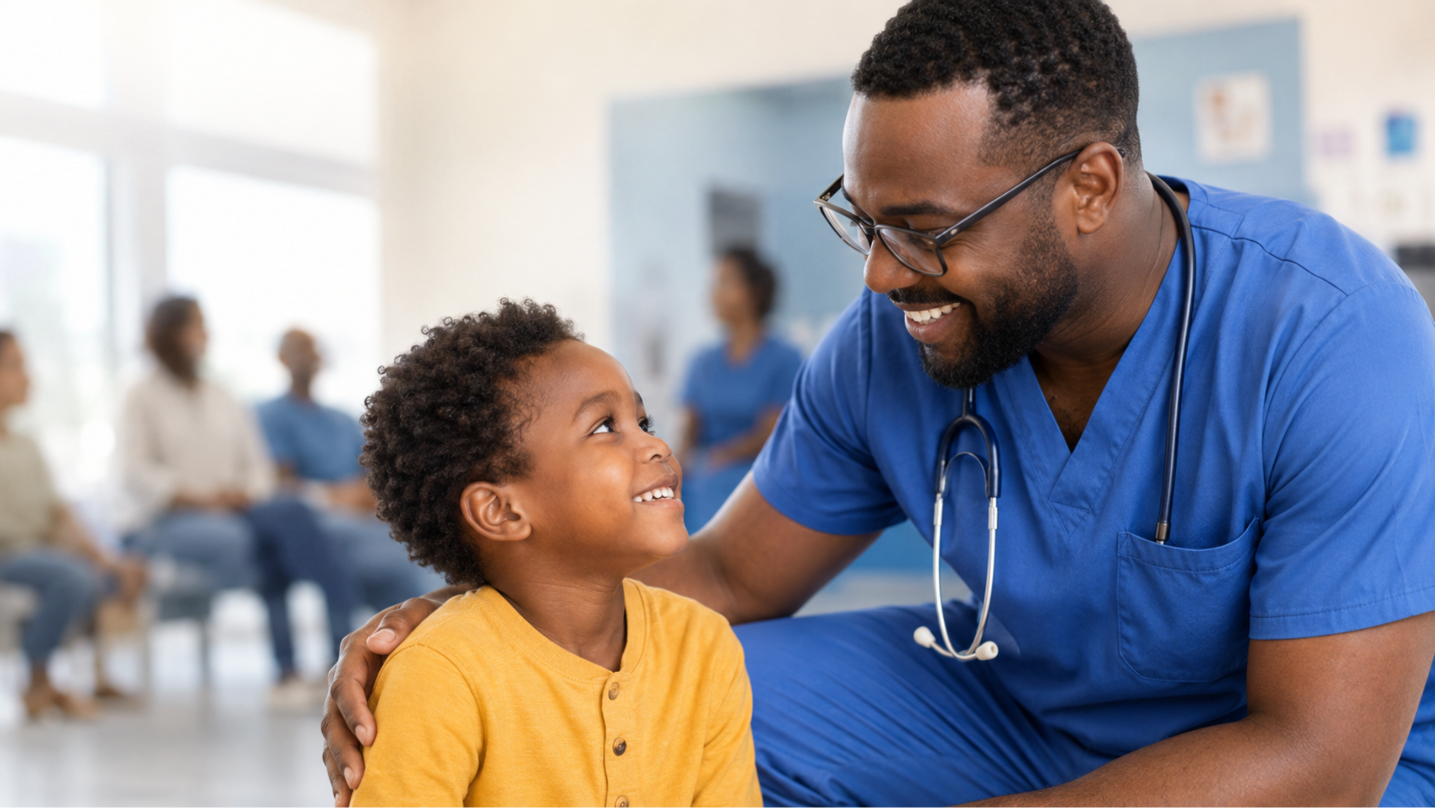 A doctor comforting a young patient